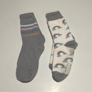 Source Unknown Plush Crew Socks - Gray & Cream with Rainbow Accents